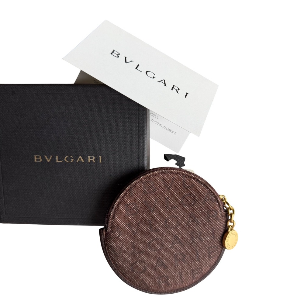 Bvlgari Logo Round Coin Pouch Luxury Accessory OS Vintage Brown